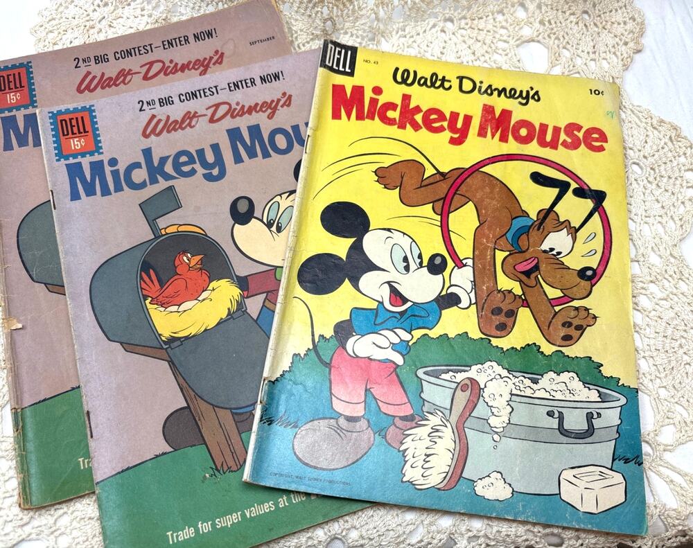 Walt Disney's Mickey Mouse Comic Books #43 & #79 (2 copies) Dell 1950s/60s